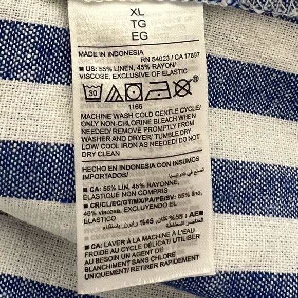 Old Navy Midi Dress Womens XL Blue White Stripe SundressSmock Back Linen Blend - Picture 11 of 13